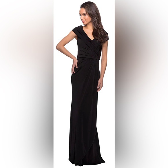La Femme Black Ruched Jersey Column Gown Size 16 NWT - Picture 4 of 16